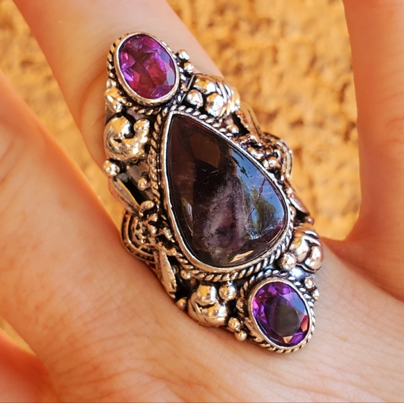New Chevron Amethyst 925 Silver Queen Bee Statement Ring. - Picture 8 of 16